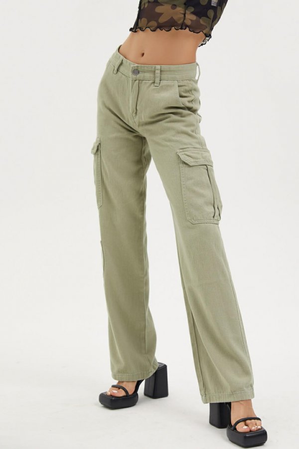Green Low Waist Pocket Oversized Cargo Jeans